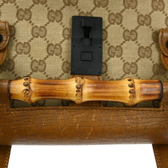 Gucci Beige Canvas GG Bamboo Tote Handbag 111713002058 NQ03561 BNN07 - Picture 5 of 11